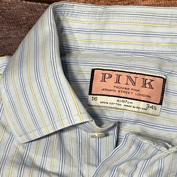 Thomas Pink Button Down Blue Long Sleeve Dress Suit Work Button Down Shirt - Picture 4 of 5